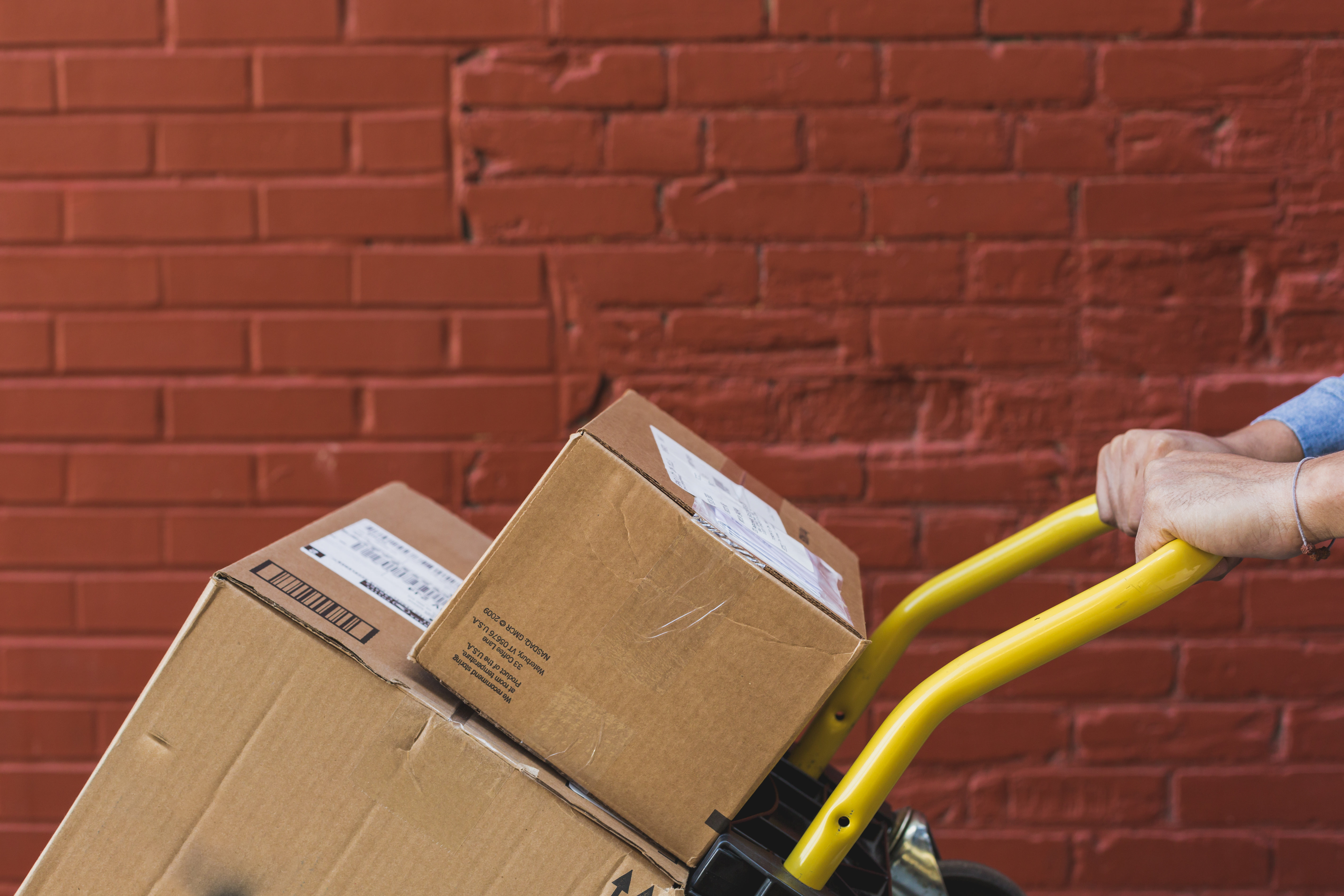 Shipping Boxes On Trolly Close Up