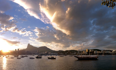 ships in a harbour at golden hour