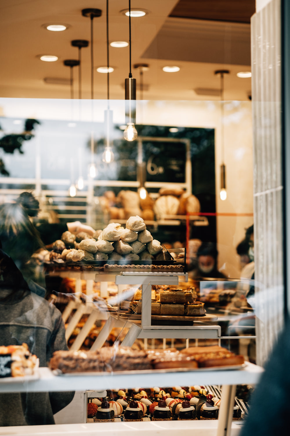 shop window showing a variety of pastries