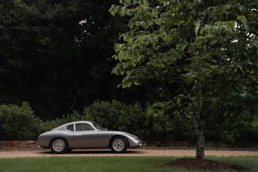 silver car parked on a green country road