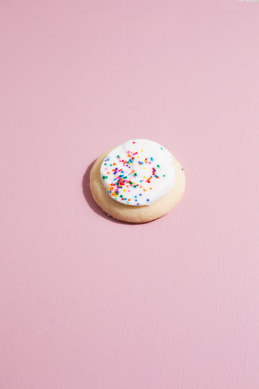 single cookie on pink