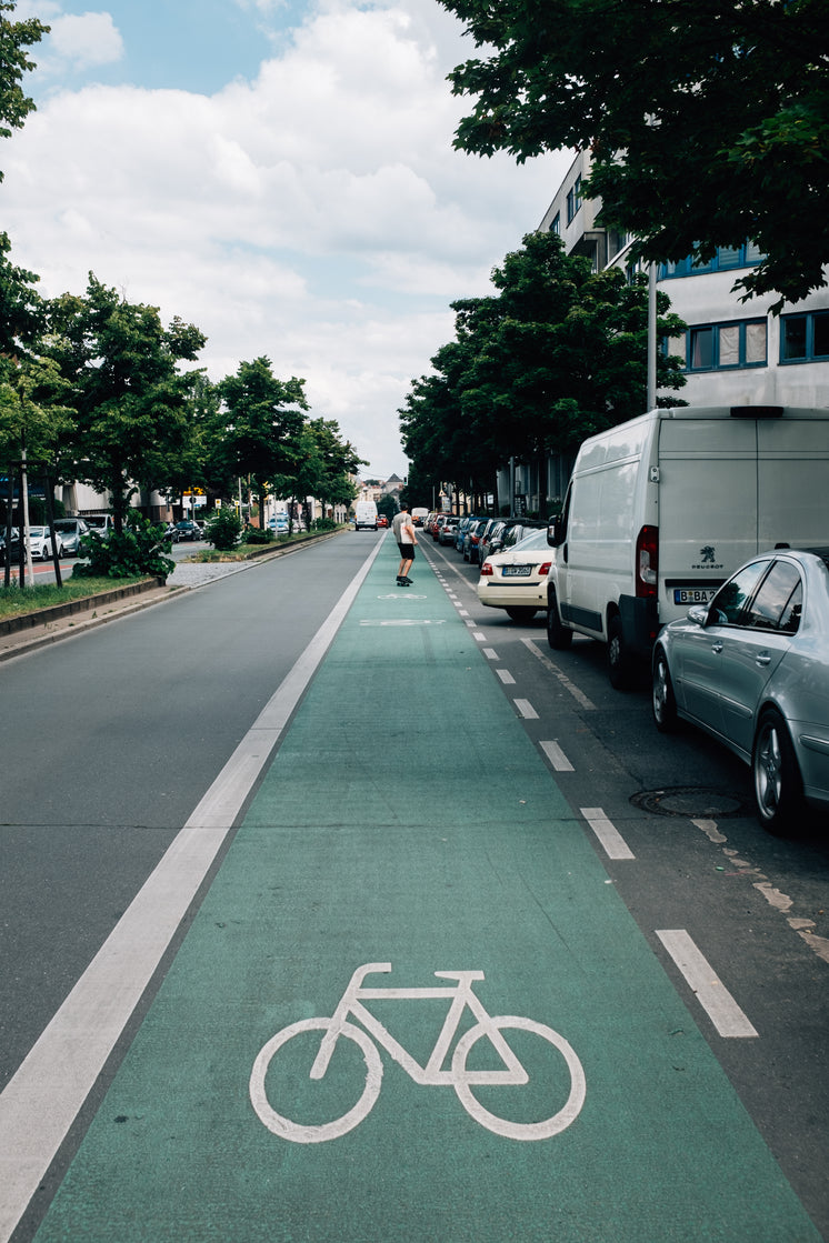 Skateboarder Using The Bike Lane On A Sunny Day