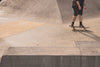 skater at skatepark with film grain