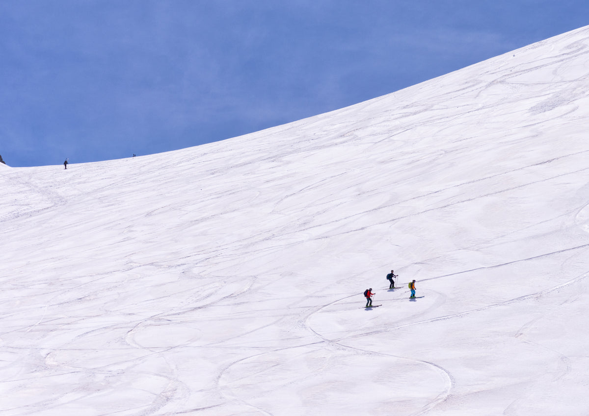 skiers making their way across a slope