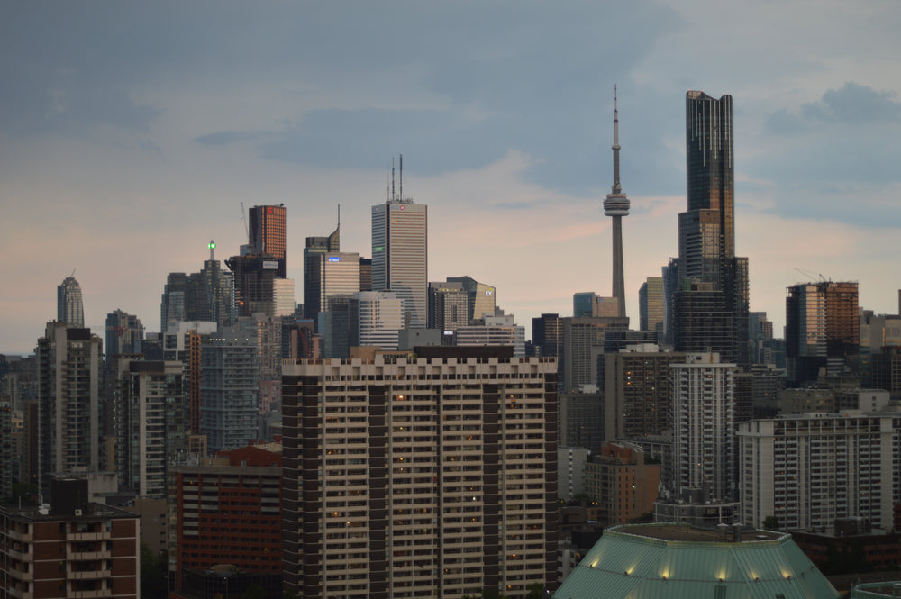 skyscrapers at dusk in the city