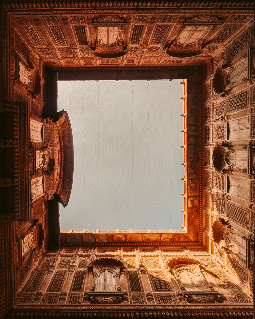 skyward view of a courtyard