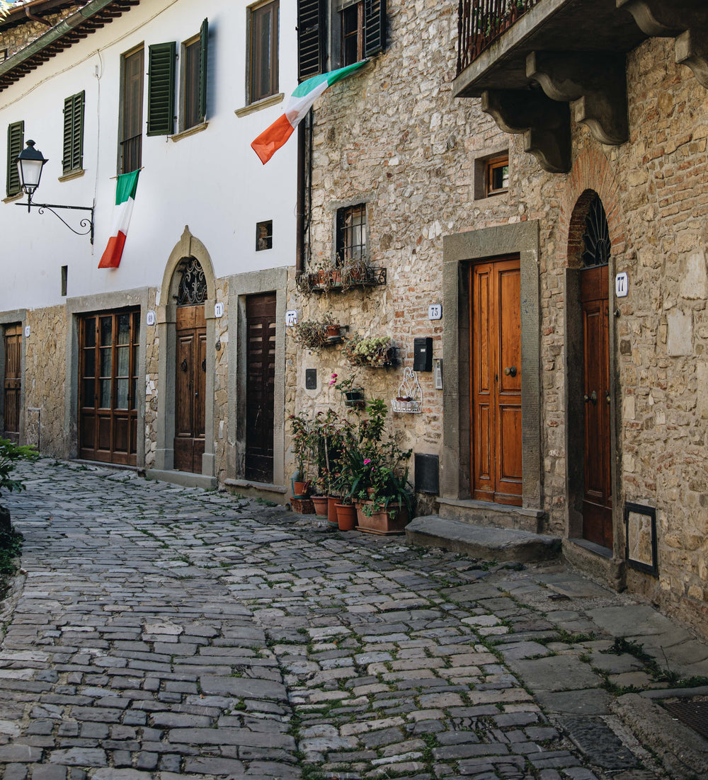 small houses on a cobbled stone street