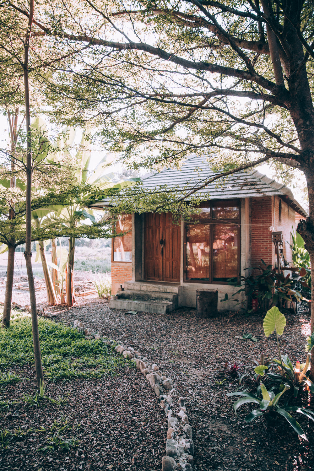 small red brick cabin