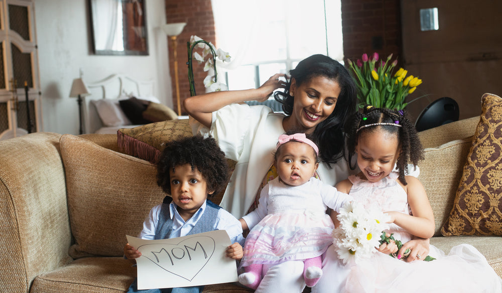 smiling mom and children