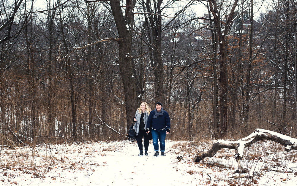 smiling snow walk