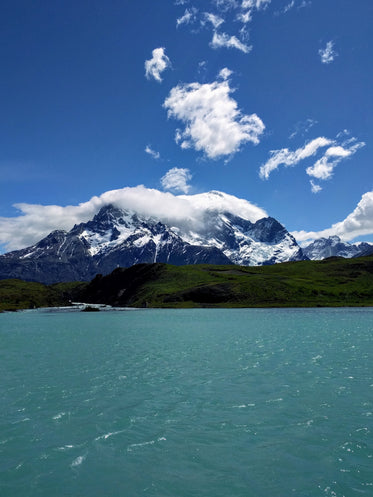 snow capped maountain peaks fresh water