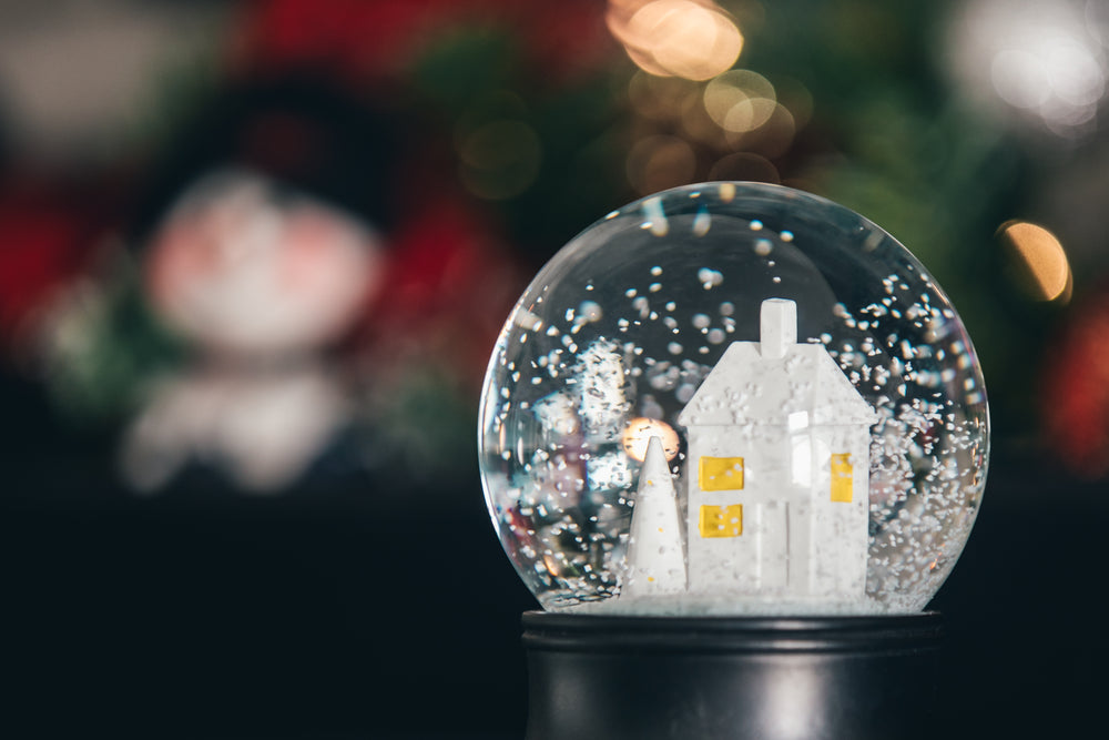 snow globe in festive living room