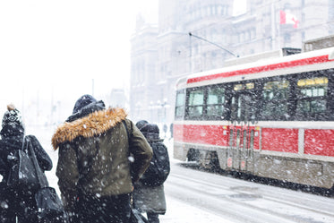 snowy city walking commute