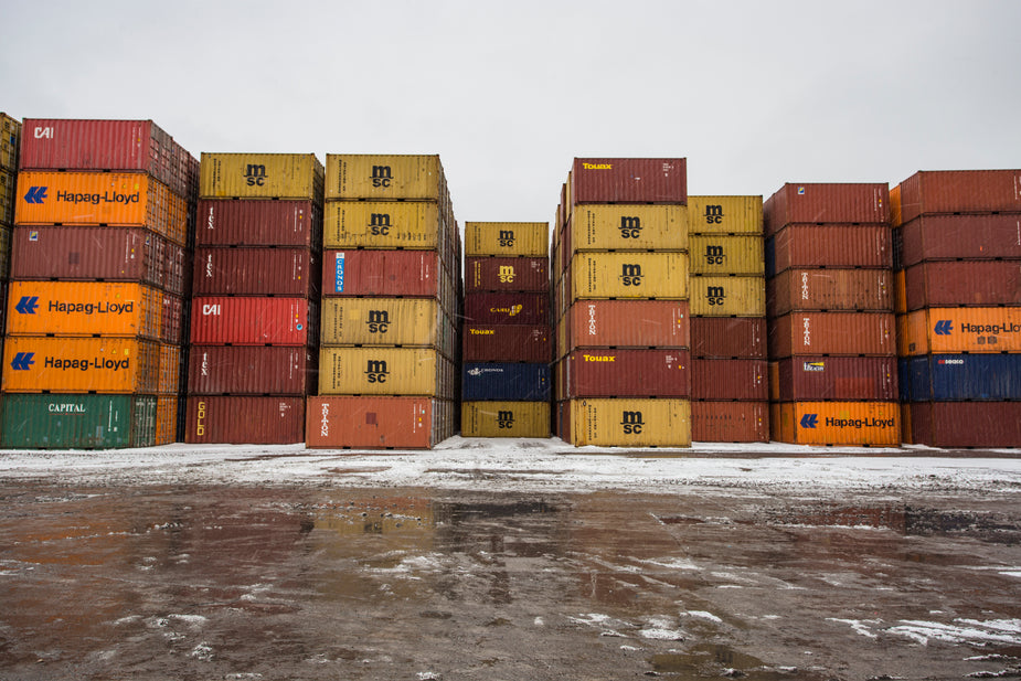 Shipping Container Snow Machine Picture of Snowy Day At The Shipping Yard — Free Stock Photo