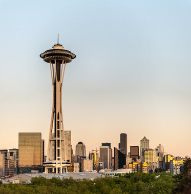 space needle at sunset