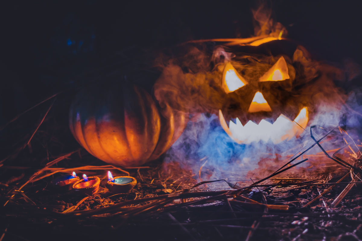 spooky pumpkins with smoke