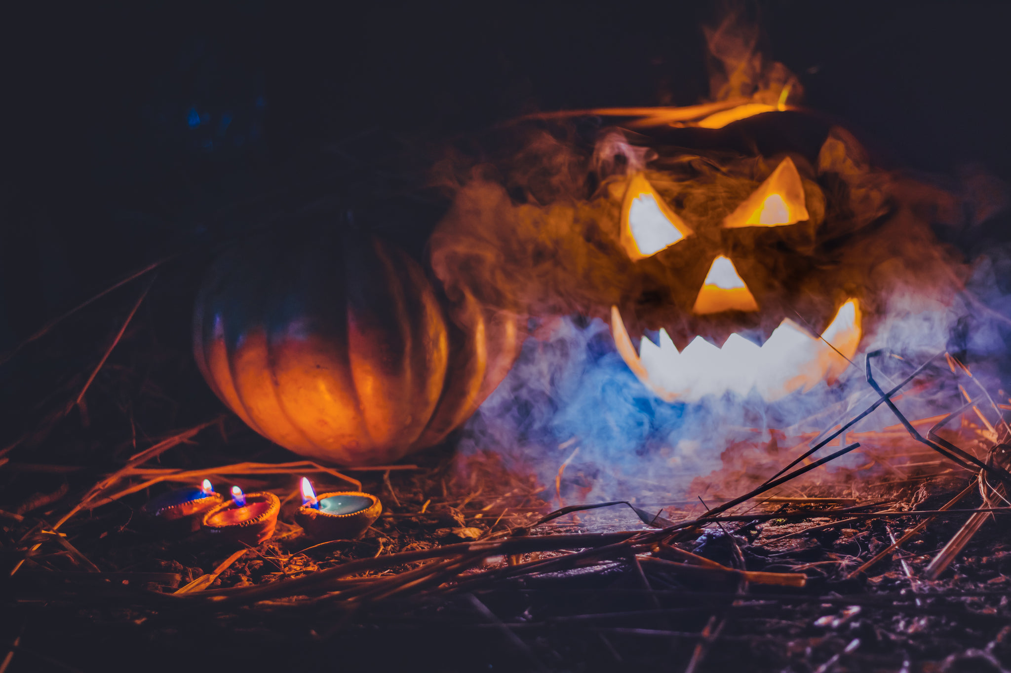 Spooky Pumpkins With Smoke