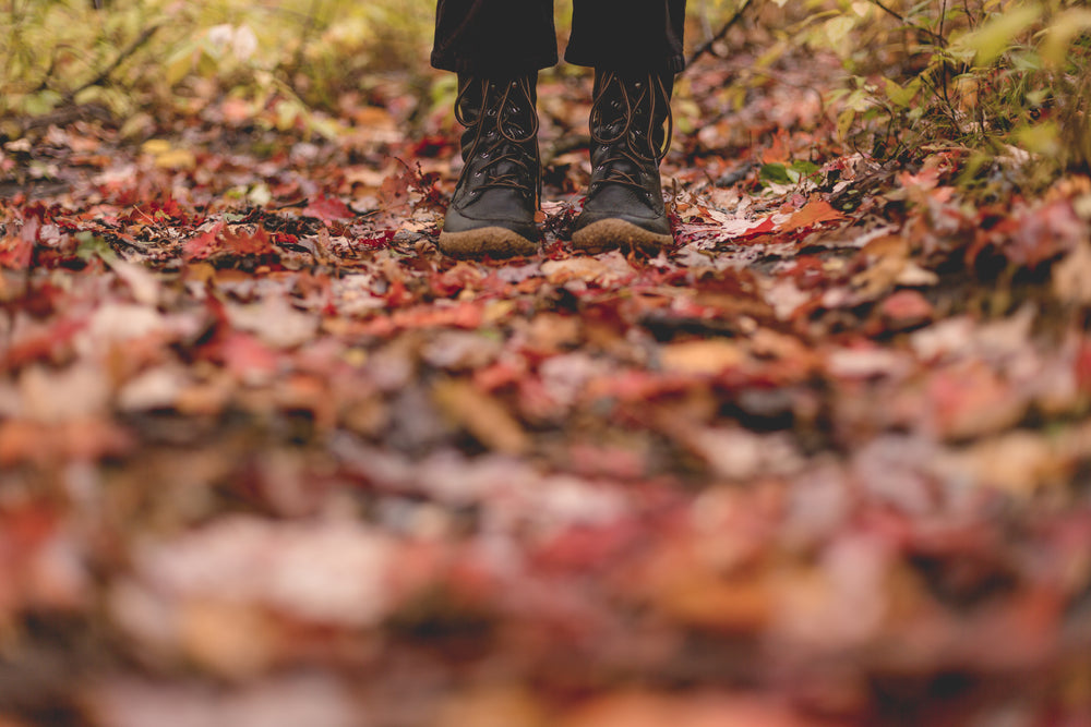 standing in fall leaves