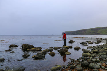 standing on a rocky beach