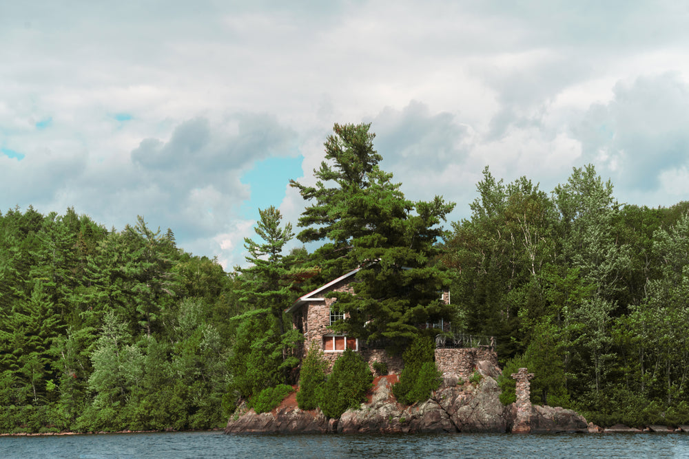 stone cottage on lake