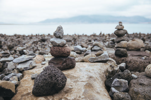 stone sculptures on beach