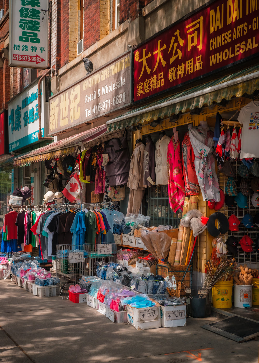 stores with products out on a city street