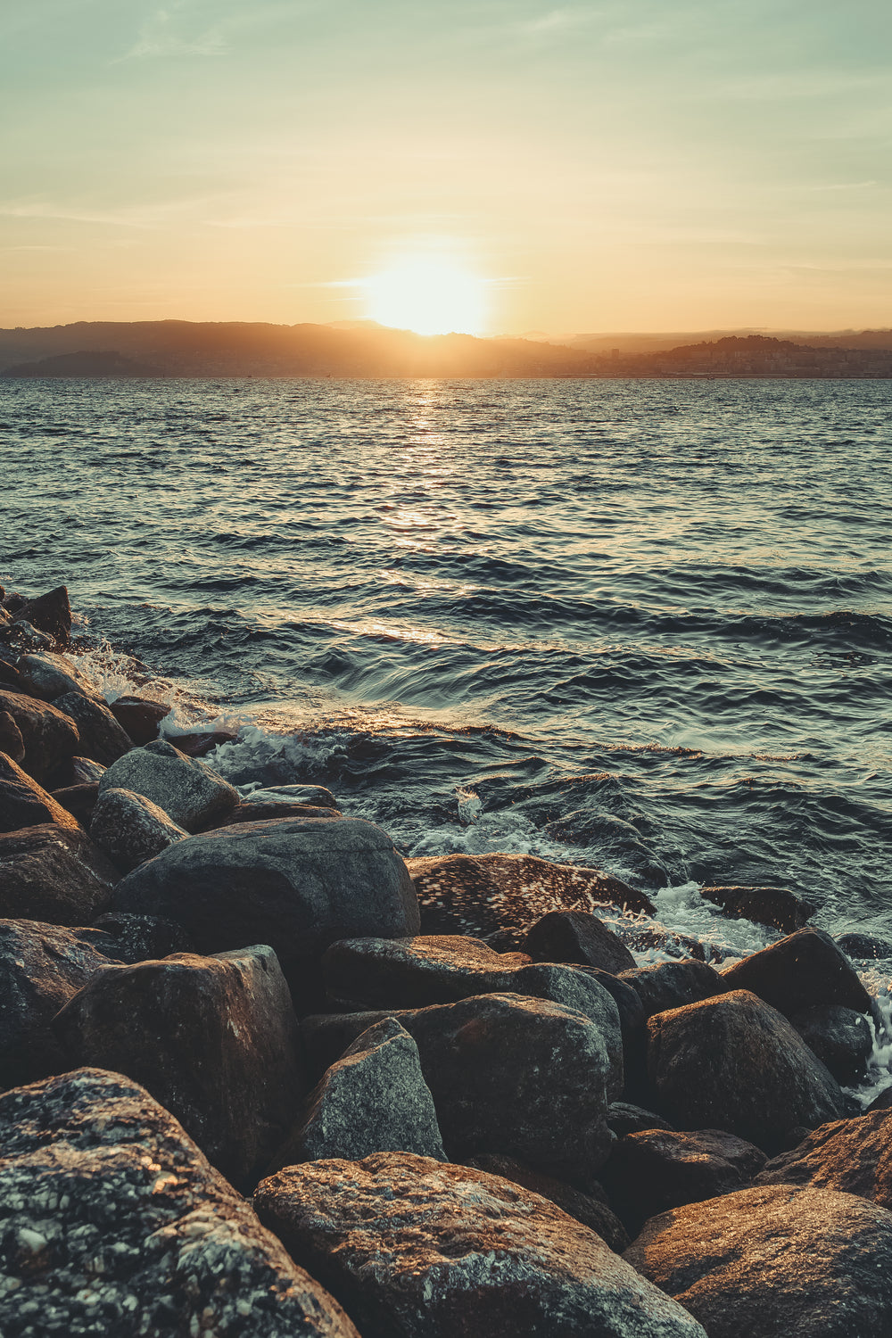 stormy sea at sunset