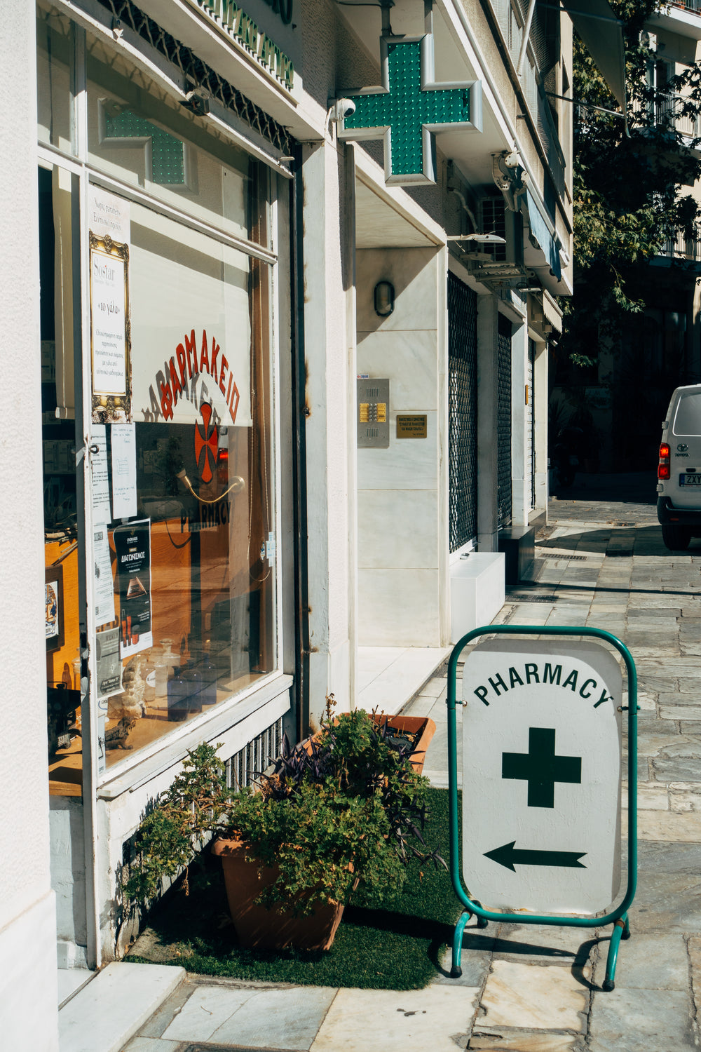 street entrance to a pharmacy