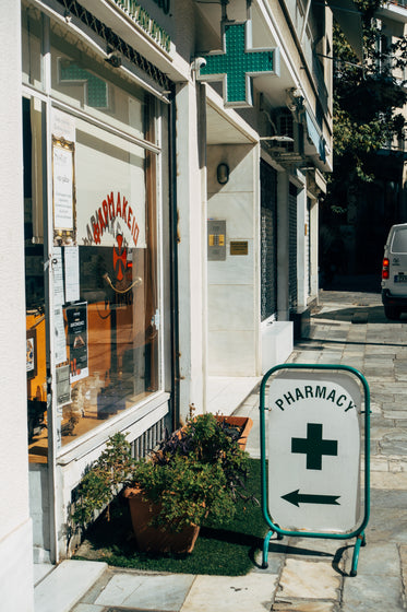 street entrance to a pharmacy