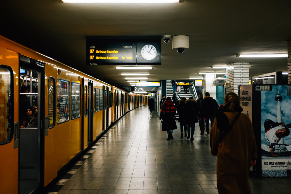 strolling through a busy subway station