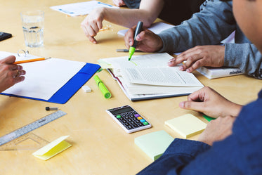 student team meeting at table