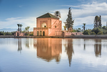 stunning building reflected on water