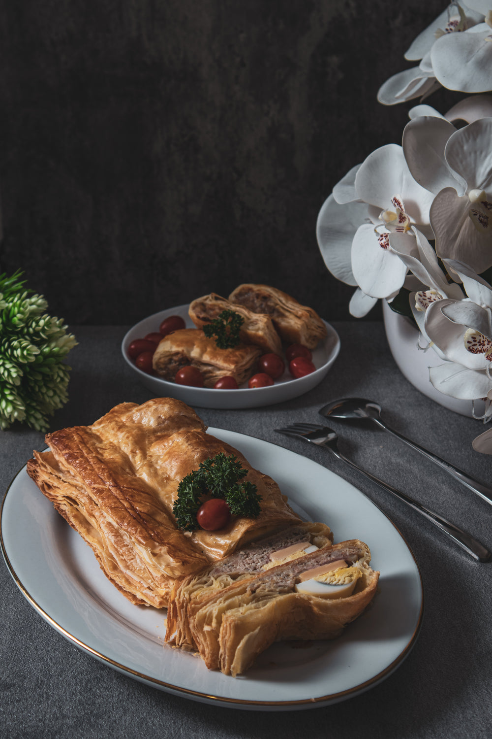 styled plate with pastry on a white plate ready to serve