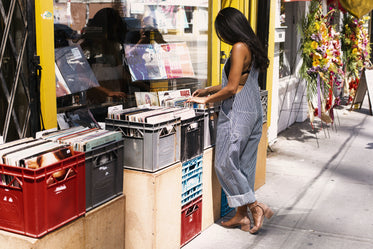 summer record shopping in city