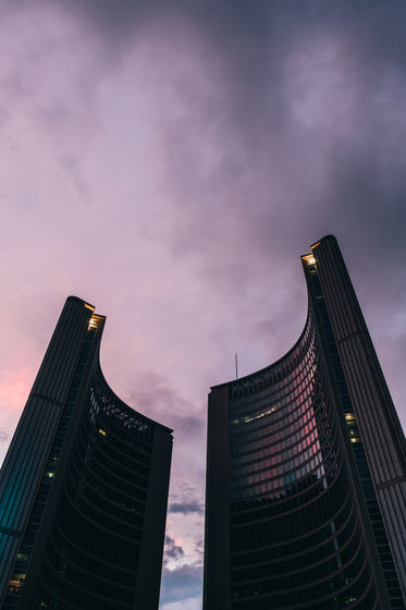 sunset behind toronto city hall