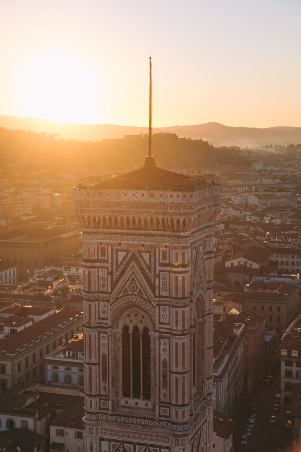 sunset behind tower