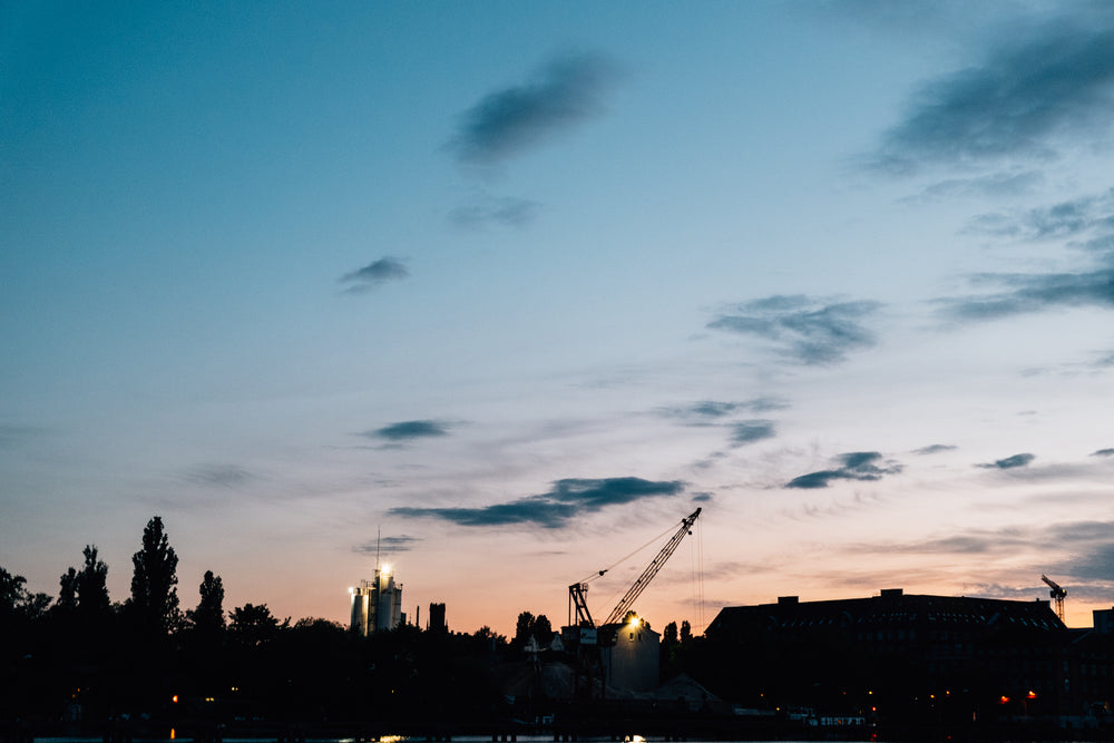 sunset on a large crane and big sky