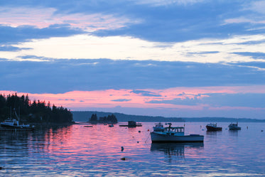 sunset over fishing village