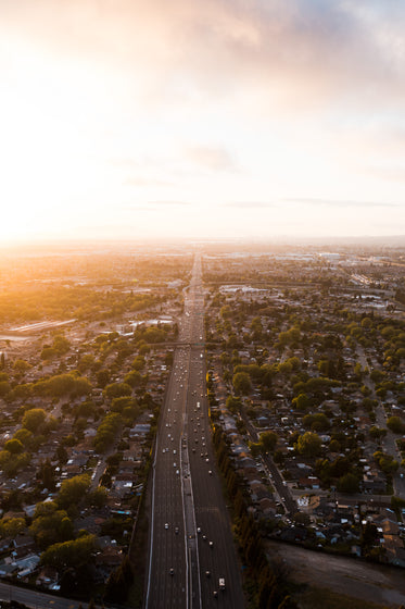 sunset over highway commute