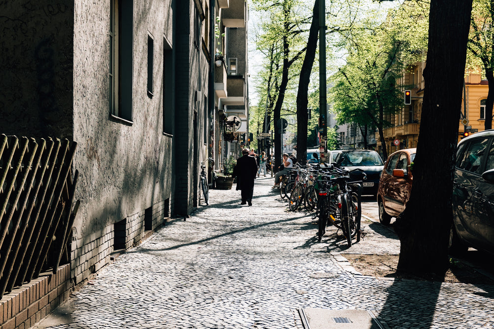 sunshine over a cobbled street