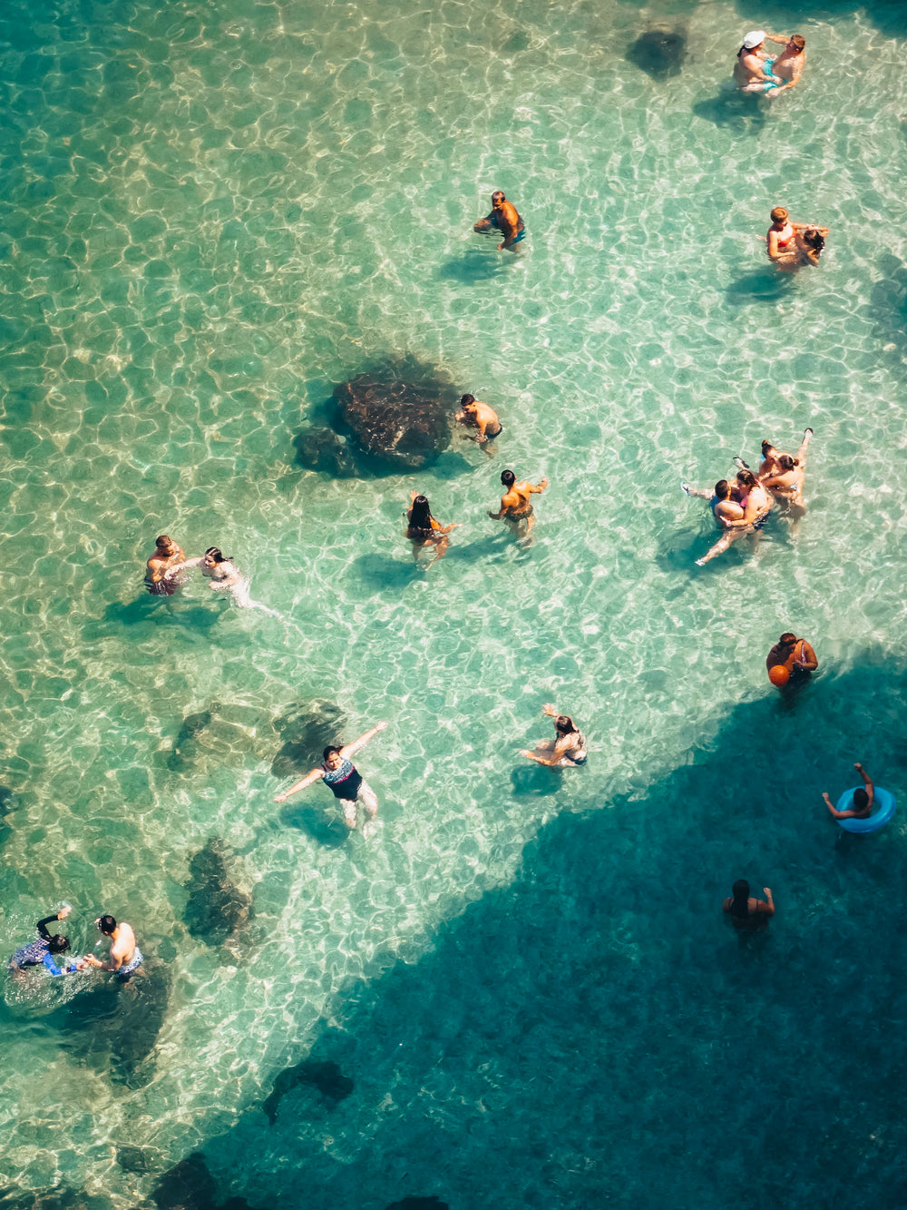 swimmers enjoy crystal water shallows