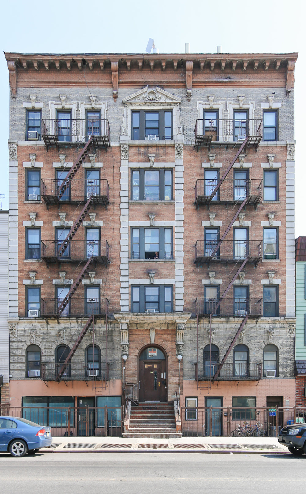 symmetrical red brick building