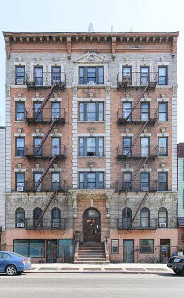 symmetrical red brick building