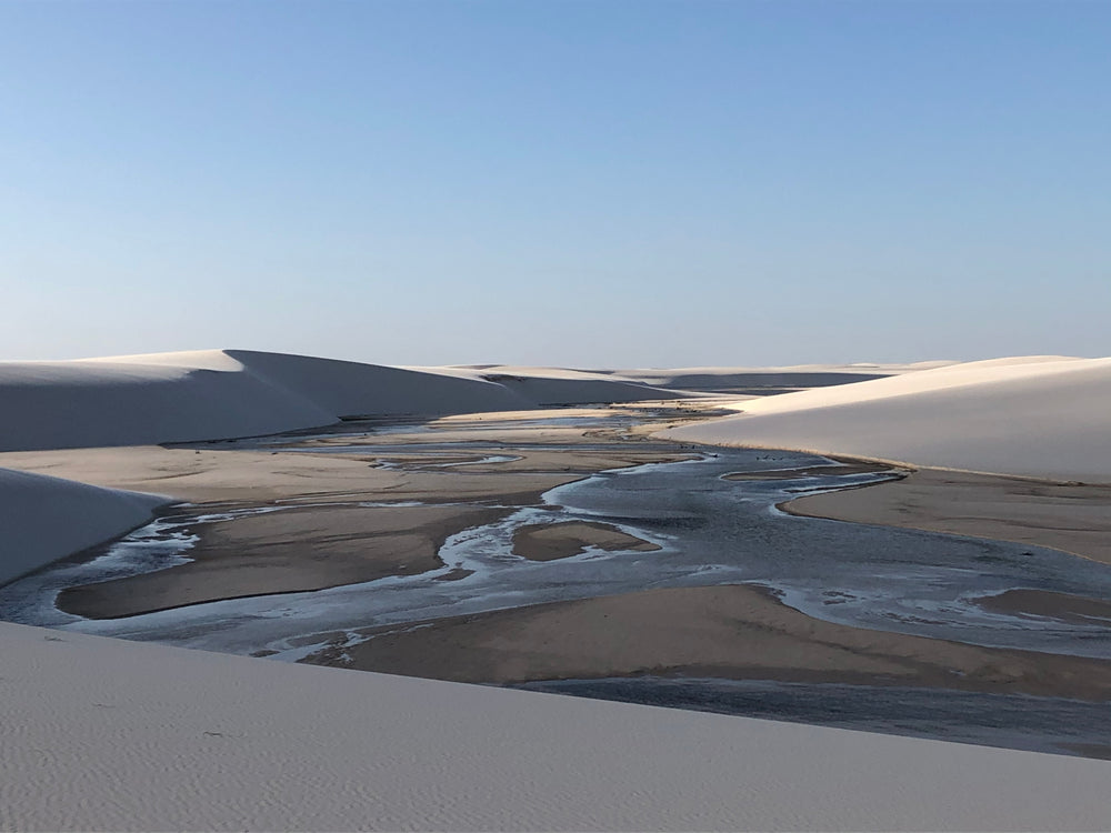 tanned sand dunes surrounded an open reservoir