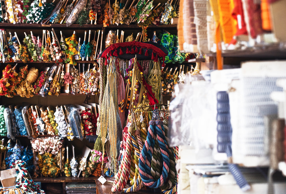 tassel and colored rope and ribbon in pigeon holes