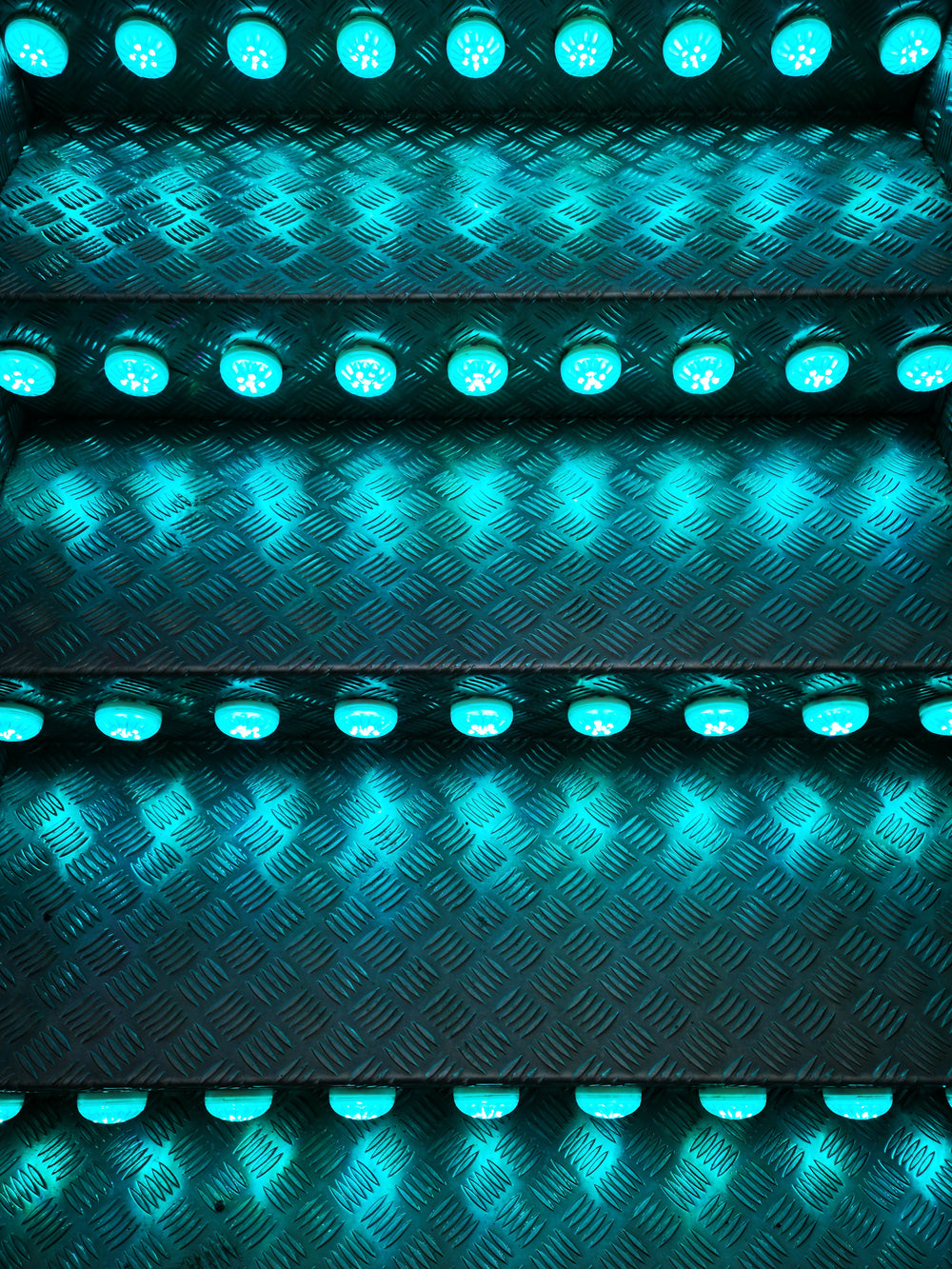 teal lit steps