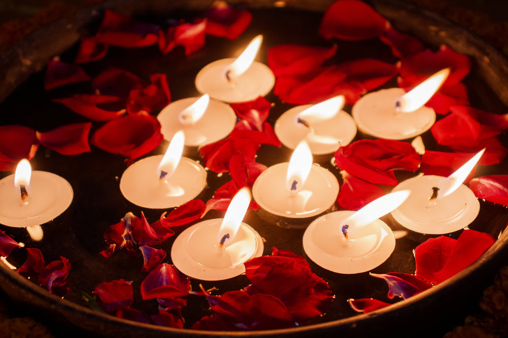 tealights and flower petals