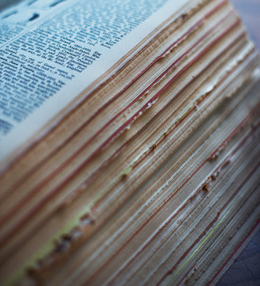 the side of a large old book showing text