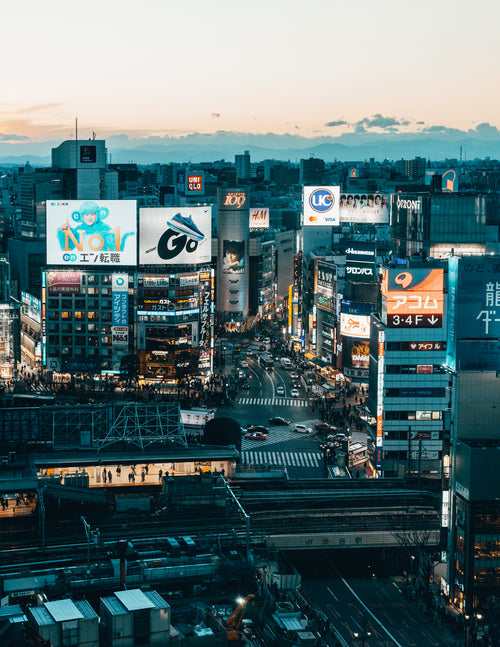 the urban landscape of tokyo in the evening light
