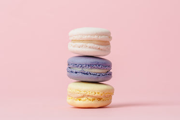 three pastel macarons